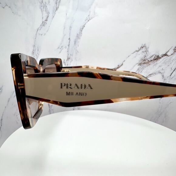 New PRADA Sunglasses Brown Beige Caramel Tortoise Gold Symbole Womens Rectangle main image 7